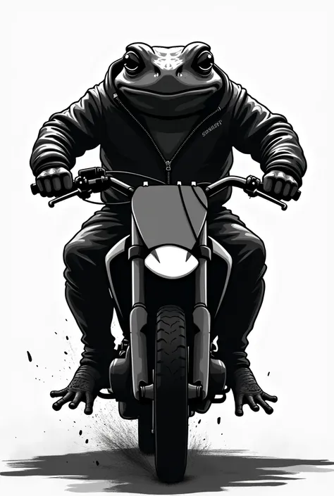 Angry frog silhouette with jacket on enduro motorcycle 