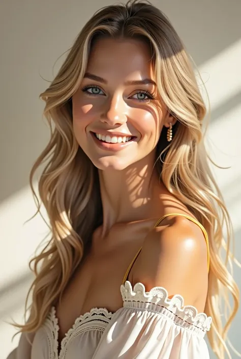 General appearance: Natural and elegant beauty, with a warm and expressive smile.
muka: Oval shape, clear skin with a healthy touch, olhos grandes e brilhantes, Well-defined eyebrows.
body hair: longo e sedoso, with a shade of blonde (or another color of y...