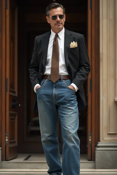 old money style of dressing with baggy jeans for men