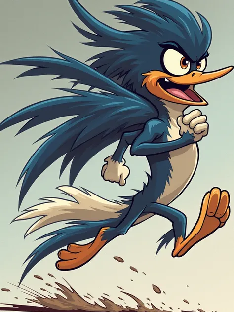 Trace that image in cartoon style, It&#39;s a muscular roadrunner running at full speed