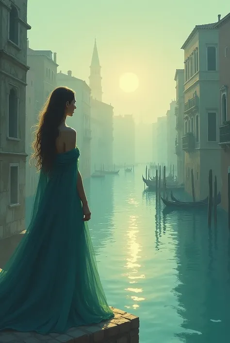 Make a drawing based on Arcadie Suceveanu&#39;s lyrics: &quot;Venice is a blue conjunction, I say, between the profane world and God"

&quot;Venice is the sign He left in the book of creation, to remember", you say dreamily