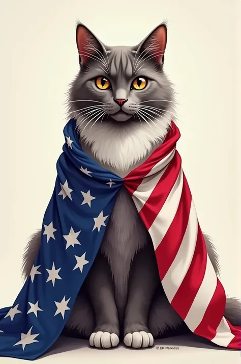 A cat with the flag of South Korea and the United States 