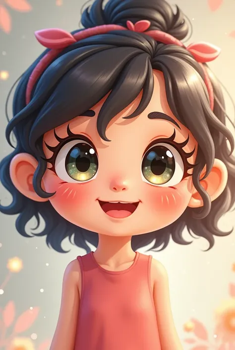 A little cute girl cartoon whose eyes are magical, affectionate
