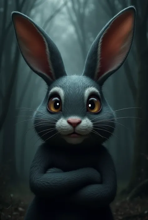 I need you to generate a bunny for a dark profile that has a confident expression and looking forward and a face that looks more confident. This is generating insecurity and that is strong in the sense that it has a pleasant shape, an evil face.