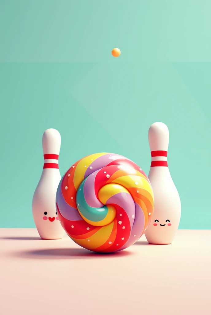 A bowling-themed design where the lollipop is the bowling ball, and sugar cubes are the pins, with the tagline: "Knocking down sugar... because its sugar-free!"