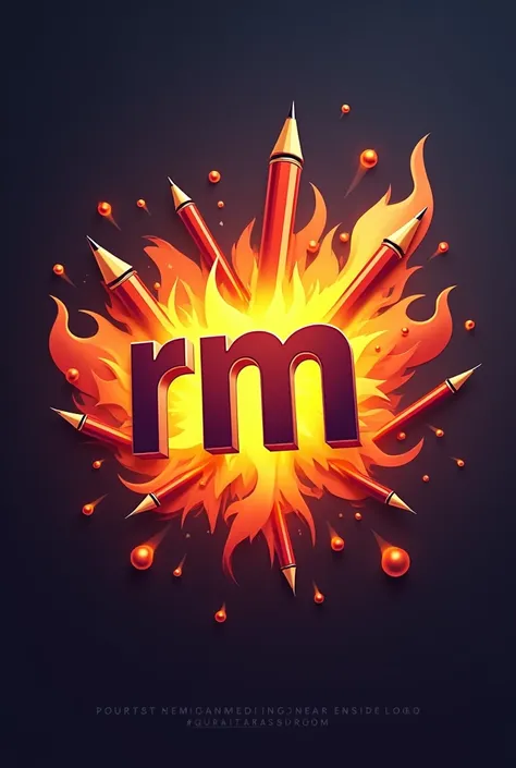 

"Create a logo that prominently features the letters RM at the center. The overall design should incorporate elements of pencils and prizes, symbolizing creativity and achievement. Surround the RM with dynamic, fiery shapes to give the logo an energetic ...