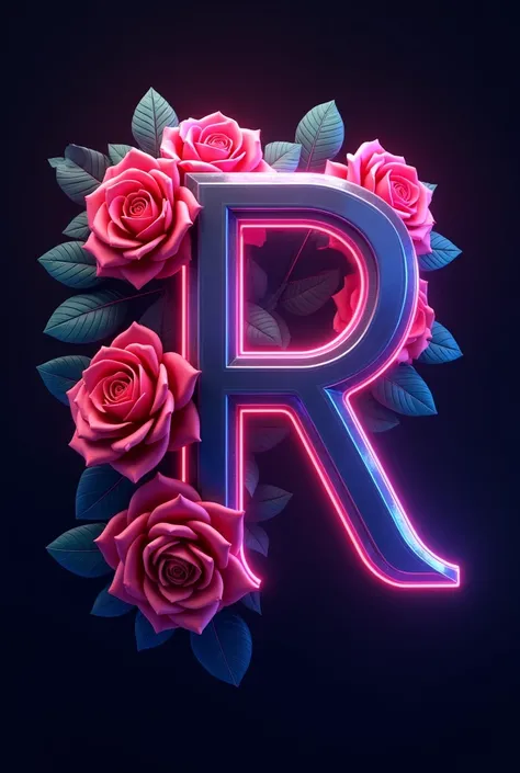 Make a fivme server logo with an R with roses with 3d effect and a bit of neon