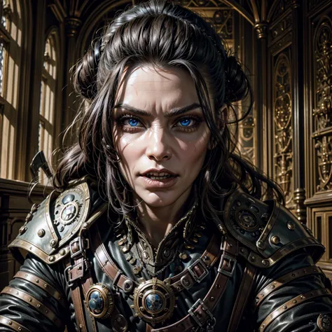 
1 female steampunk soldier, 1 evil troll warrior, a gothic room of a castle, close to the camera, challenging looks,High Resolution, Accurate, Anatomically Correct, Super Detailed, High Quality, photo-realistic, clear light, 8K,perfect eyes,detayled face,...