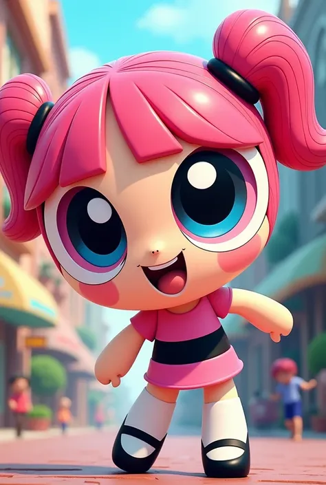 Avatar with pink hair and cute pigtails in the style of the Powerpuff Girls 