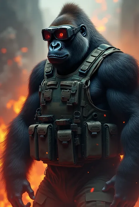 Military gorilla tactical special forces armed with nvg googles war jumpsuit forged in the depths of the ground habitat of hades and satan, art to put on a flag