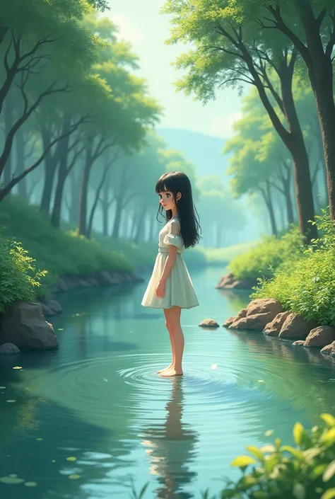 A 2d girl in a river