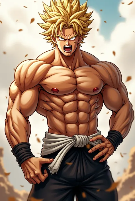 Muscular Bakugou with a big, exciting look and big chest without clothes