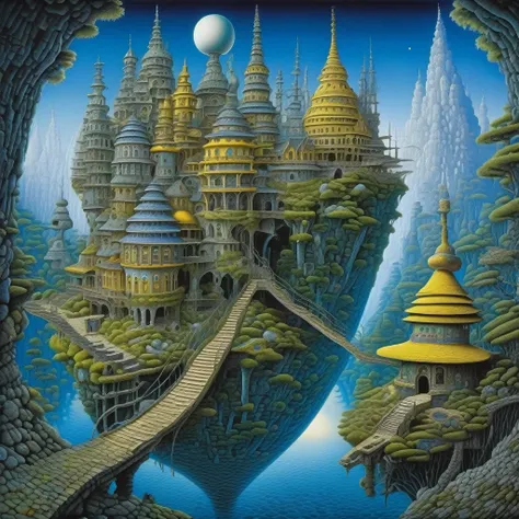 Wide High Fantasy Wonderland realms, by Jacek Yerka, Kozumasa Ushio , Tom kidd, Moebius, Alen Kopera, Tim Burton . Deep colors, realistic textures, hyperdetailed, 
