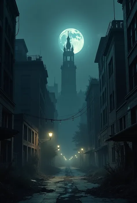 Abandoned city on a dark night 