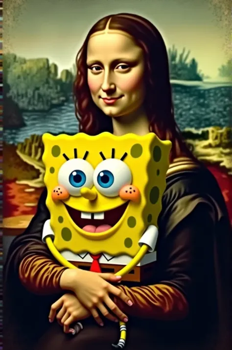 The Mona Lisa hugging SpongeBob 