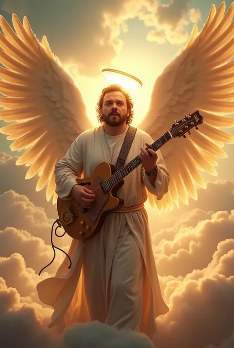 Jack black as an angel with a guitar