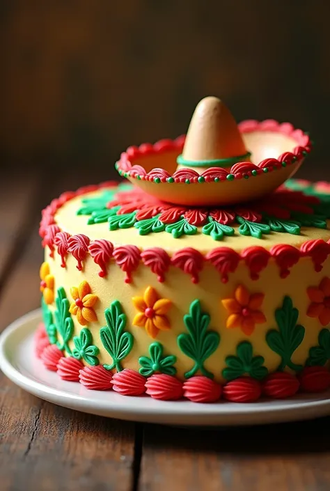 A cake with Mexican decoration with a sombrero

