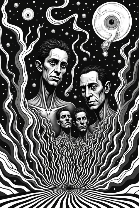 Psychedelic band art in black and white with the words “Clem Howler” on it 