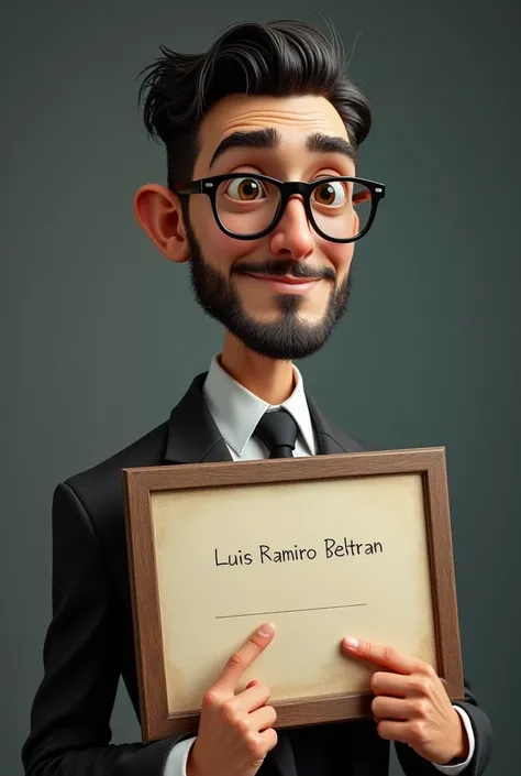 recreates a thin social communicator with glasses, 2 and black hair and with an award in his hand that says Luis Ramiro Beltran