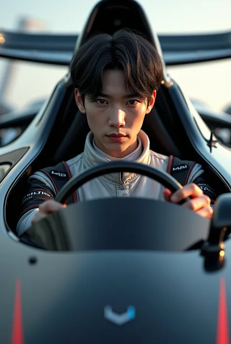 BTS Jungkook realistic in a racing car 