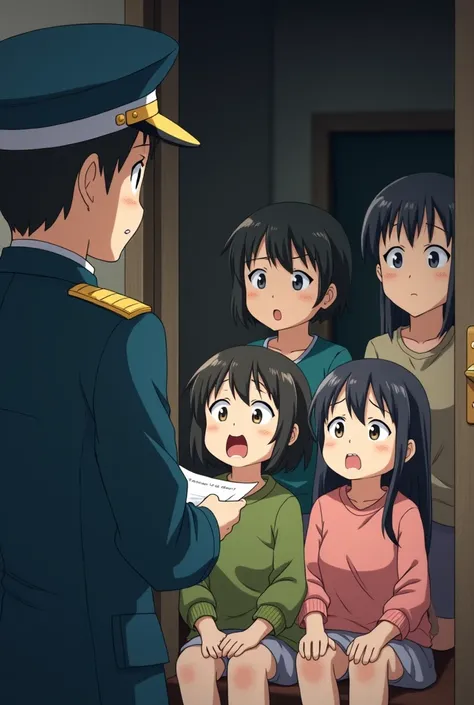 A family receiving bad news from a soldier in anime