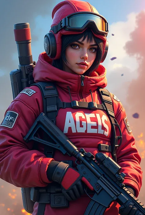 Photo of a Free Fire character with the name agels on his clothes 