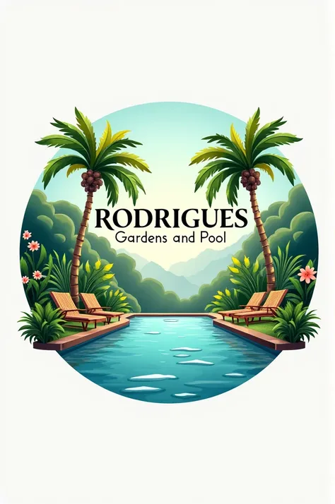 Create a logo with the name Rodrigues gardens and pool for a business 