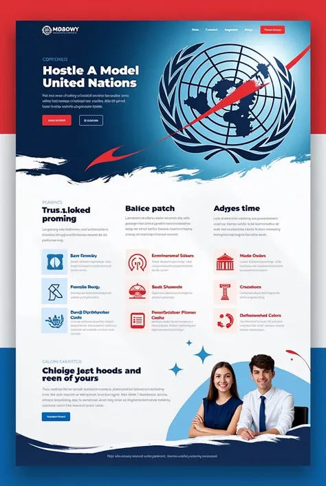 Original page design (in which I will write above); for the MUN (model united nations) from my school. It has to have the school colors: blue, Red and white.