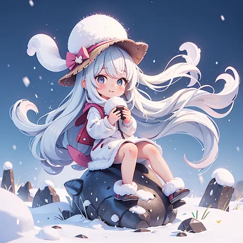 Hokkaido　snow　seafood　Personification　Silver Hair　Long Hair
