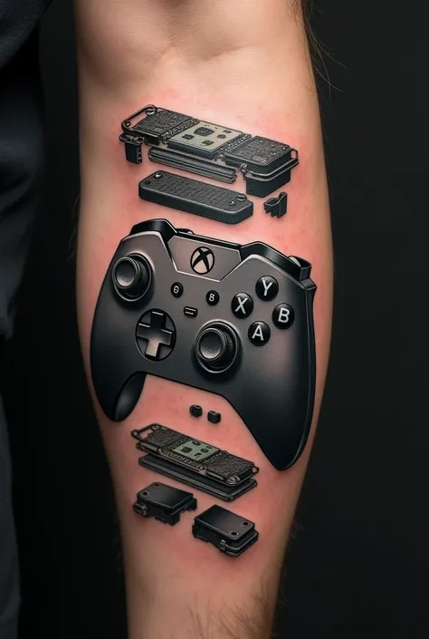 Tattoo with a disassembled Xbox series x controller 