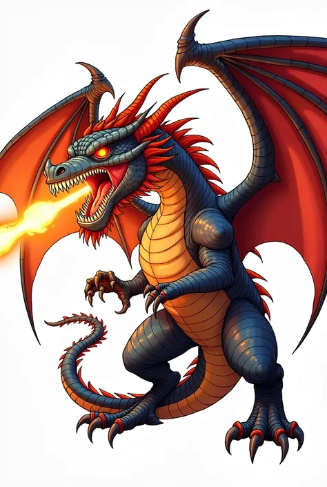 ((comic art)), (cartoon style) a 5, really scary fire breathing dragon. The image has a white background,