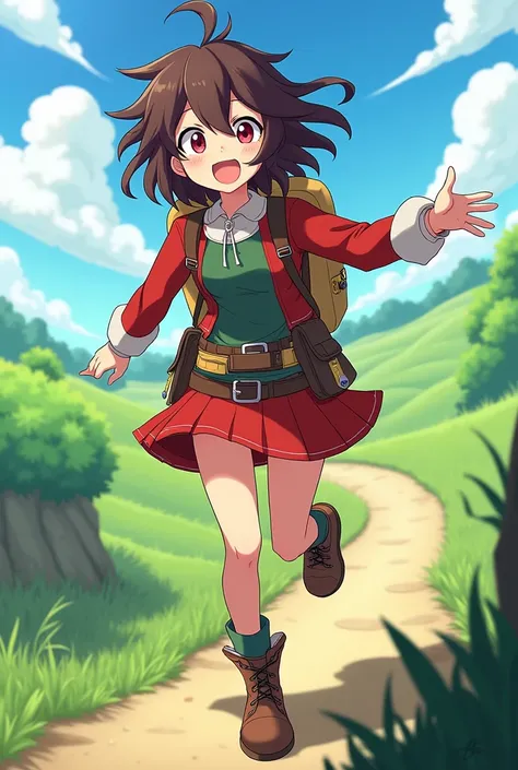 A new girl in adventurer outfit drawn in konosuba anime style.