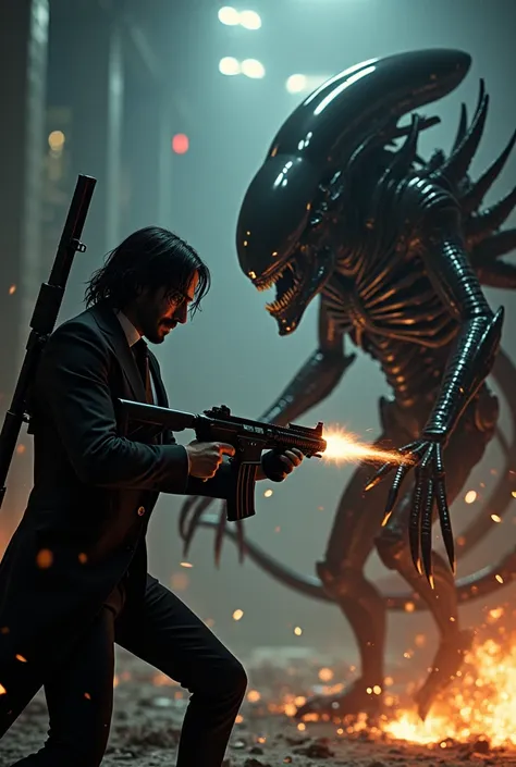 John Wick fighting a Xenomorph 