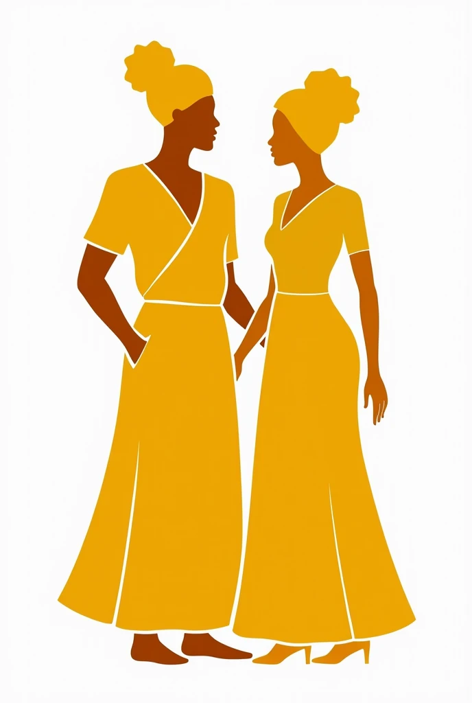 describe the idea of a logo in color (mustard yellow) traditional African silhouettes showing a full skirt and a turban, all in African-based styles Show drafts


