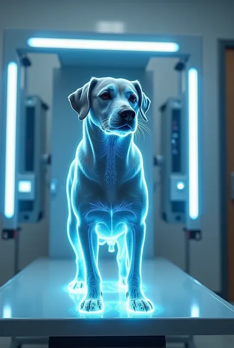 Dog inside a flea detector x-ray resonance
