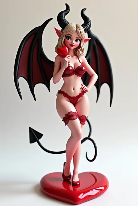 A stunningly rendered 3D succubus figurine, exuding an irresistible blend of cuteness and sexiness. With a playful wink and a seductive smile, she stands atop a glossy, red heart-shaped base, her voluptuous form sculpted to perfection. Her velvety black wi...