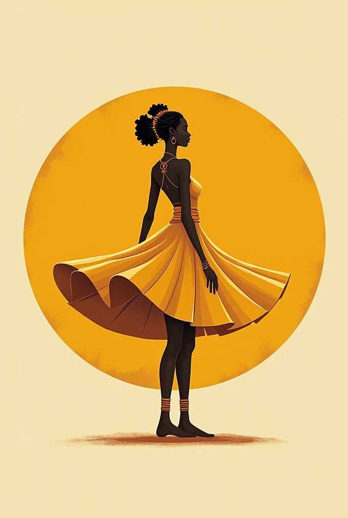 create a round logo in mustard yellow with the name jurema axós with a woman wearing a round skirt in the middle of the logo that refers to religions of African origin 



