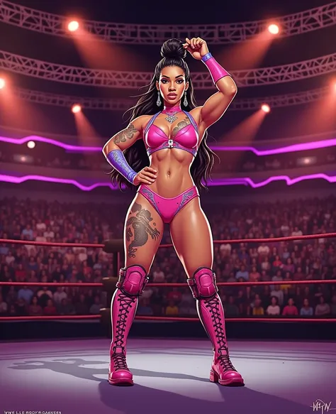 Bianca Belair, Certainly! Heres an enhanced AI prompt that includes more details about the physical appearance of the character inspired by Bianca Belair:

---

**Prompt:**

"Create a detailed character profile for a professional wrestler inspired by Bianc...