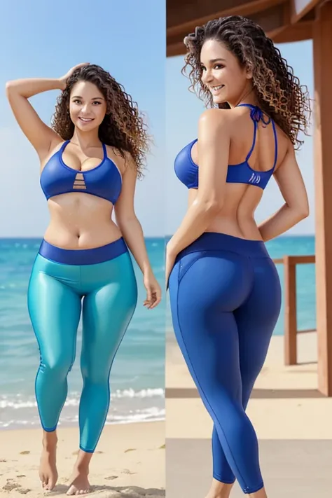 Plump Beautiful Wife、Sports bra、High-cut bikini pants、Beautiful body、Beautiful standing posture、high resolution、High definition、Photorealistic、4K、Smile、Join hands、Good body、barefoot、Plump、Soaked from head to toe、Wavy hair、pantyhose、Turn your back and look ...