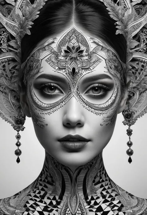 a woman with a black and white pattern on her face, stunning digital art, complicated digital art, 3 d digital art, 3d digital art, complicated digital artwork, Advanced 3D digital art, amazing detailed digital art, digital complicated art, Detailed 3D dig...