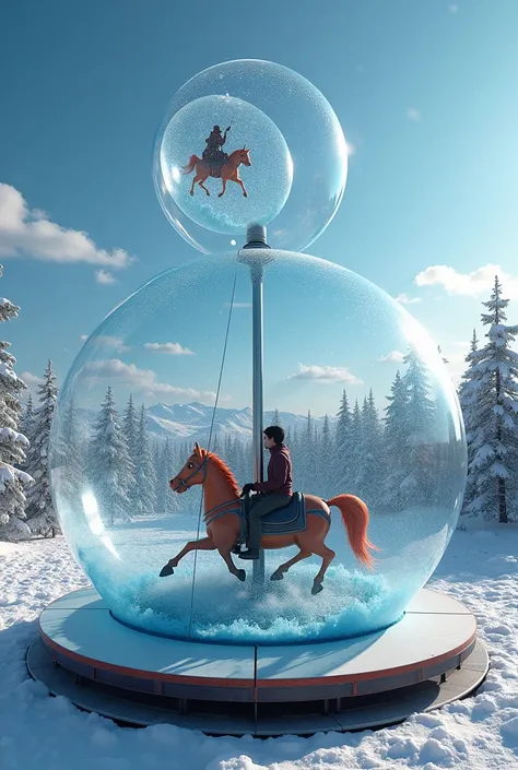 I have to create an innovative game attraction using elements that already exist as a base, My idea was to create a merry-go-round which is inside a transparent bubble, Inside the bubble phenomena such as:, snow, rain and wind, The bubble isolates you from...