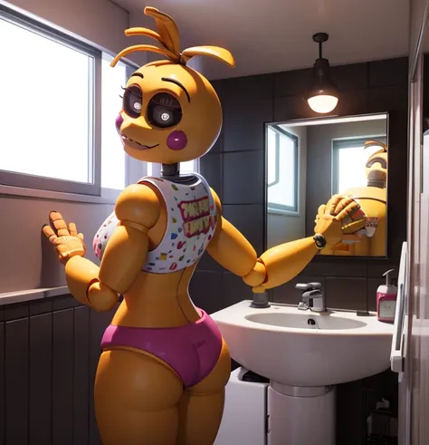 1girl,toy chica (fnaf), simple background,naked ,ass, bathroom