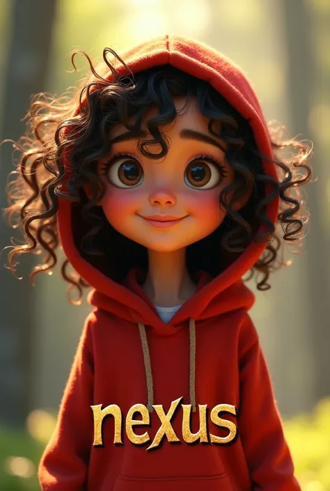 
Imagine an animated character who stands out for his vibrant red hood, that falls softly on your shoulders. Her hair, a tangle of curls that oscillates between medium long and medium short, playfully frames her face. Curls seem to have a life of their own...