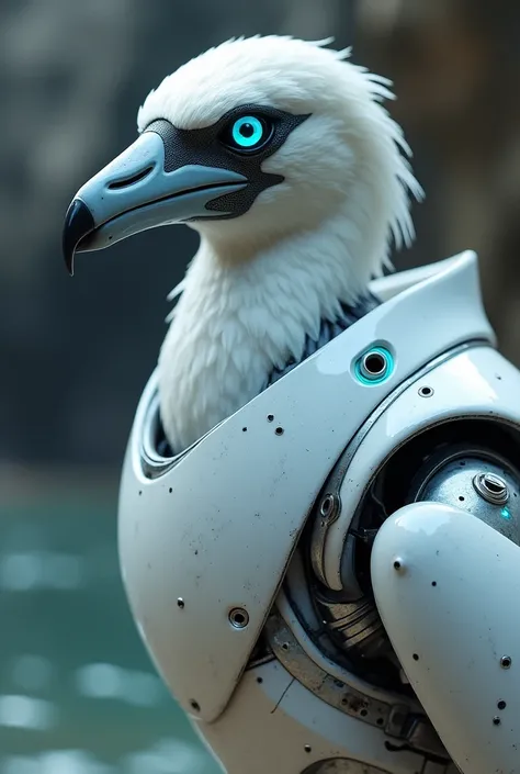 Ocean color eye gannet bird, in ai suit cyborg 