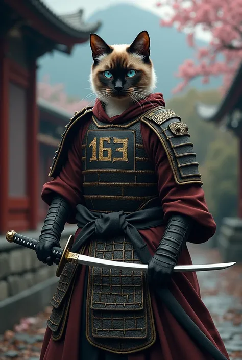 Samurai siamese cat with number 163