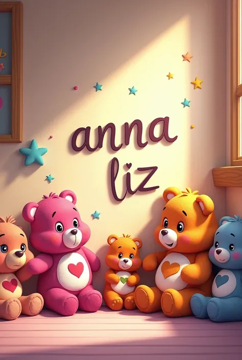 Anna Liz written on the wall with care bears 