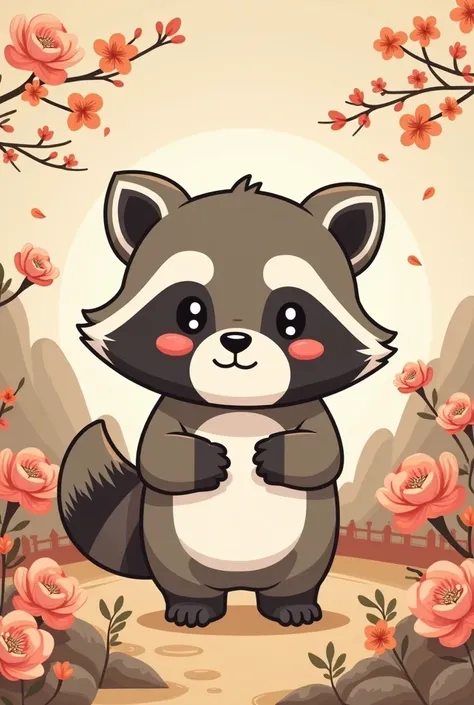 Kawaii, korean art style, chibi, anime, raccoon