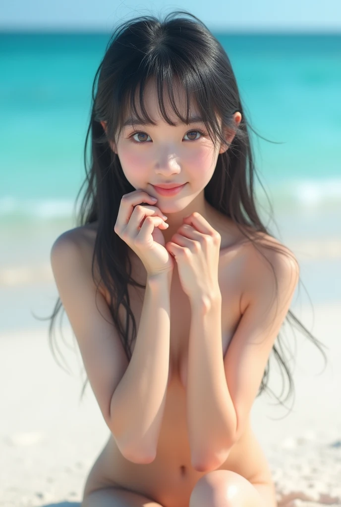 (((multiple angles:1.2)))、((fully body photo:1.3))、((beautiful sea blue:1.2))、((White sandy beach))、(Cute profile)、(((All nude:1.3)))、(Highly detailed beautiful face of one young girl), Great look and best quality:1.4), (Ultra-detailed), (8k wallpaper), Hi...