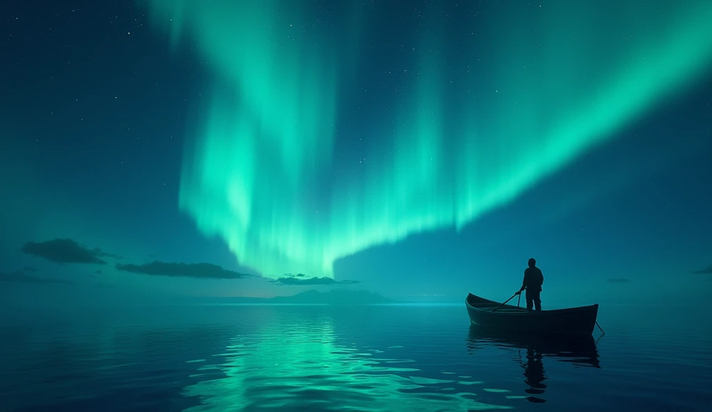 Aurora Borealis seen from the sea 
