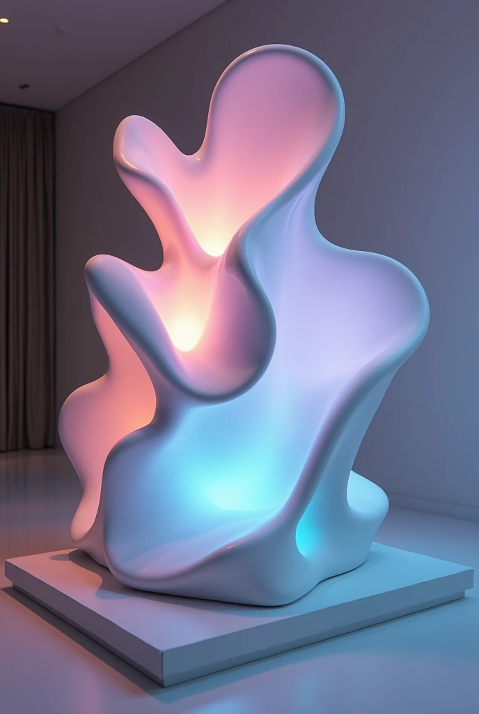 DRAW A MANGA ABOUT A sculpture of organic shapes that changes color and emits ambient sounds when touched. The intensity of light and sound varies depending on the strength of the pressure..